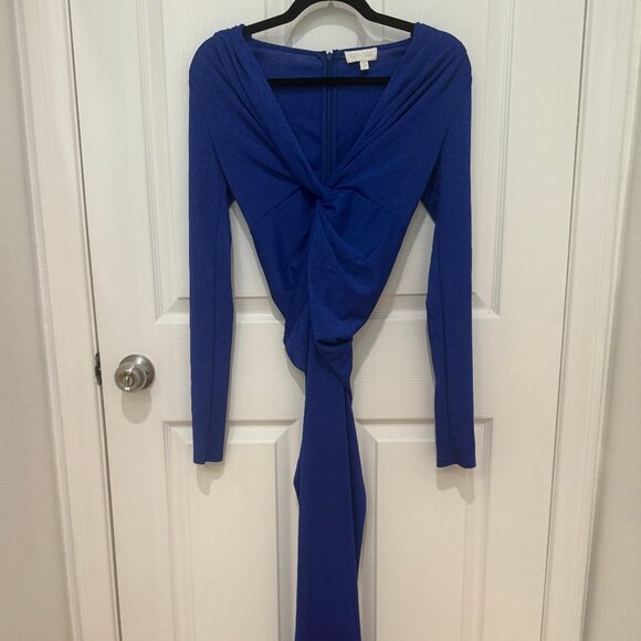 RONNIE KOBO LARA TWIST METALLIC ROYAL BLUE JERSEY DRESS - Picture 4 of 10